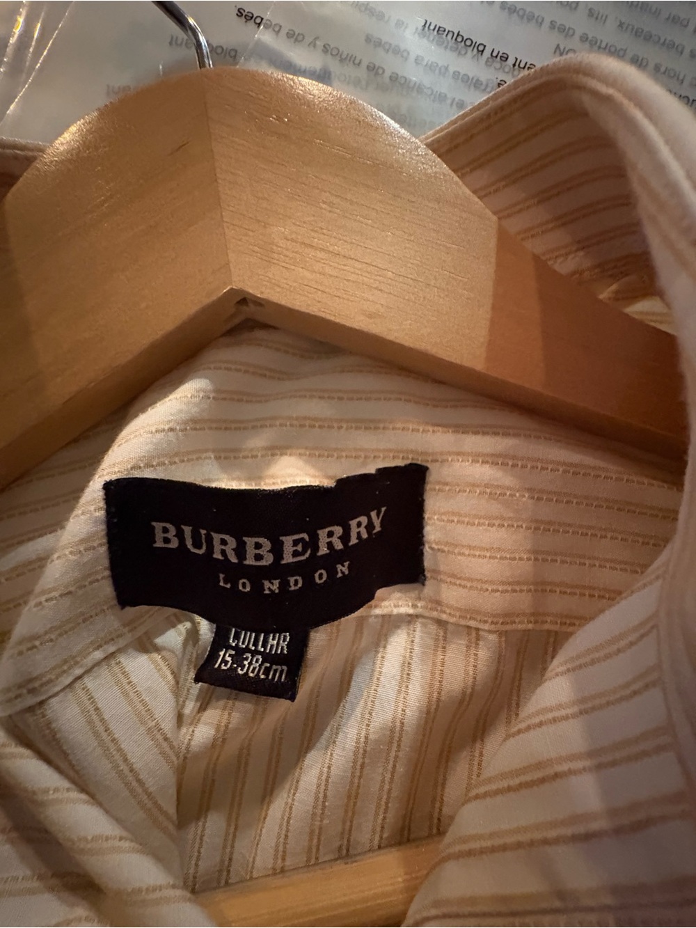 Burberry Cream Striped Cotton Dress Shirt with Tan Pinstripes